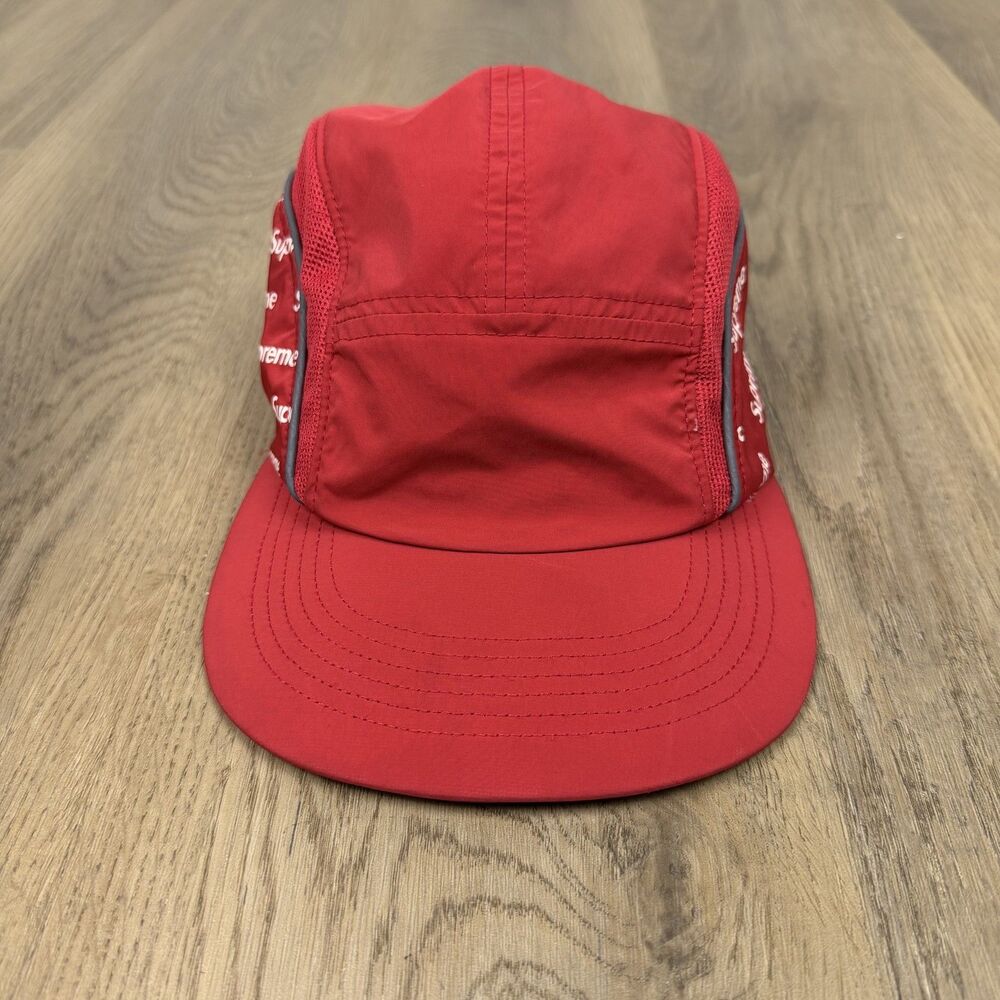 Supreme Hat Cap Strap Back One Size Red Mesh Logo 5 Panel Mens Lightweight